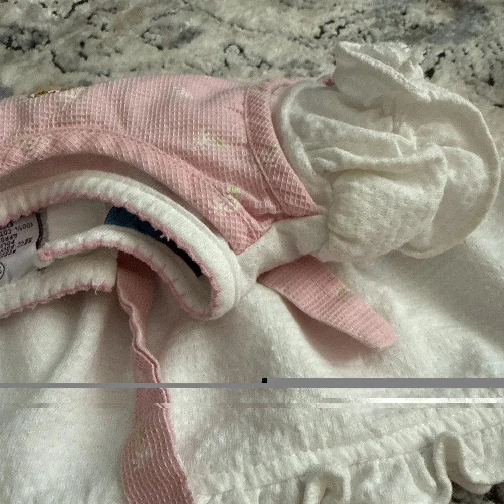 Vintage Disney Winnie the Pooh Pink Floral Embroidered Apron Dress Ruffle Sleeve